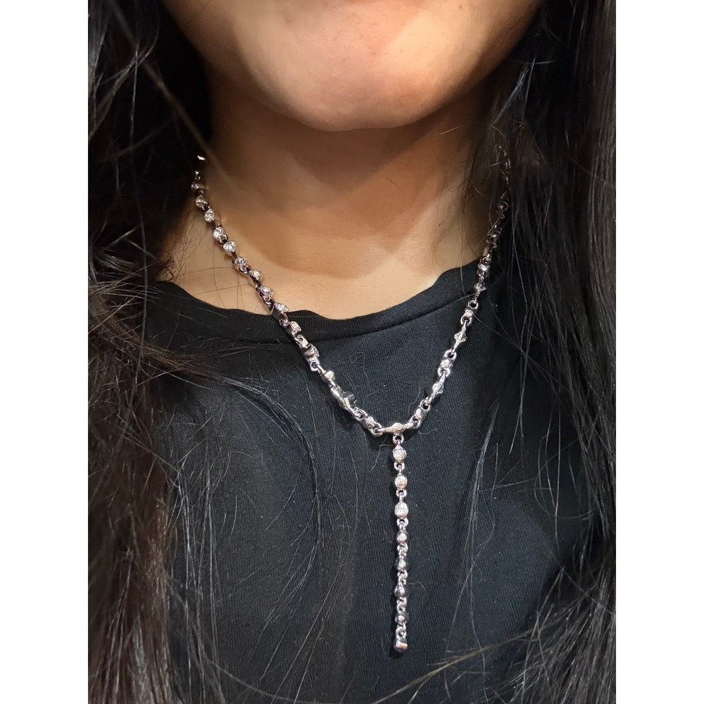 2-Napier Lariat Necklace Womens OS Silver Excellent Rhinestone Y-Drop Link Chain
